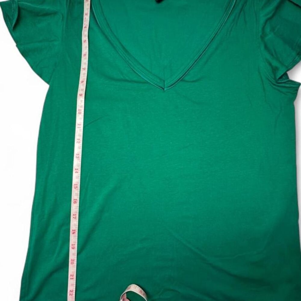 White House Black Market Kelly Green Glamgetter Flutter Sleeve V-Neck Tee Size S - Picture 5 of 6